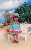 Flamingo Fun - babydoll top, bloomers, hat & sandals for Little Darling Doll