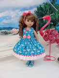 Flamingo Tropics - dress & sandals for Little Darling Doll or 33cm BJD