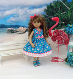 Flamingo Tropics - dress & sandals for Little Darling Doll or 33cm BJD