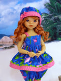 Flirty Flamingo - babydoll top, bloomers, hat & sandals for Little Darling Doll