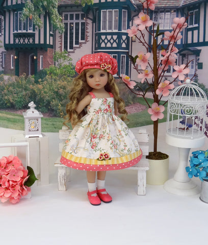 Floral Trellis - dress, hat, socks & shoes for Little Darling Doll or 33cm BJD