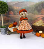 Folk Jack O'Lantern - dress, beret, tights & shoes for Little Darling Doll or 33cm BJD