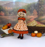 Folk Jack O'Lantern - dress, beret, tights & shoes for Little Darling Doll or 33cm BJD