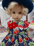 Fresh Cherries - dress, hat, tights & shoes for Little Darling Doll or 33cm BJD