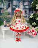 Fresh Strawberries - babydoll top, bloomers, hat & sandals for Little Darling Doll or 33cm BJD