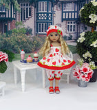 Fresh Strawberries - babydoll top, bloomers, hat & sandals for Little Darling Doll or 33cm BJD