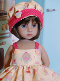 Frosted Cupcake - babydoll top, bloomers, hat & sandals for Little Darling Doll