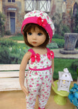 Fuchsia Meadow - romper, hat & sandals for Little Darling Doll or 33cm BJD