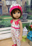 Fuchsia Meadow - romper, hat & sandals for Little Darling Doll or 33cm BJD