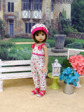 Fuchsia Meadow - romper, hat & sandals for Little Darling Doll or 33cm BJD