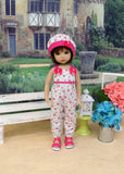 Fuchsia Meadow - romper, hat & sandals for Little Darling Doll or 33cm BJD
