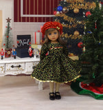 Gilded Holly Bough - dress, hat, tights & shoes for Little Darling Doll or 33cm BJD