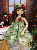 Gilded Holly Branch - dress, hat, tights & shoes for Little Darling Doll or 33cm BJD