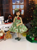 Gilded Holly Branch - dress, hat, tights & shoes for Little Darling Doll or 33cm BJD