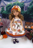 Gilded Pumpkins - dress, jacket, hat, tights & shoes for Little Darling Doll or 33cm BJD