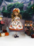 Gilded Pumpkins - dress, jacket, hat, tights & shoes for Little Darling Doll or 33cm BJD
