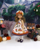 Gilded Pumpkins - dress, jacket, hat, tights & shoes for Little Darling Doll or 33cm BJD