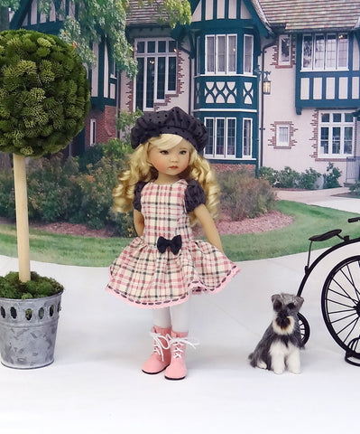 Girly Plaid - dress, beret, tights & boots for Little Darling Doll or other 33cm BJD