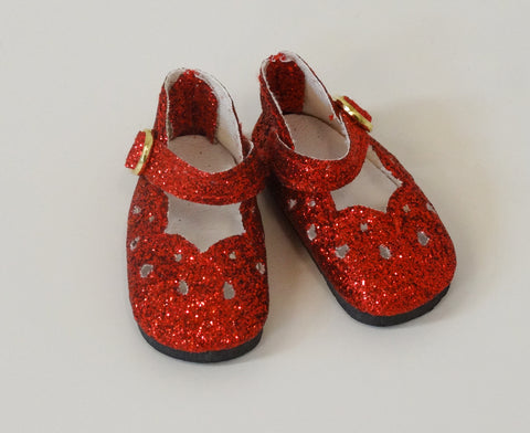 Scallop Mary Jane Shoes - Glitter Red