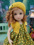 Golden Autumn Mum - dress, sweater, hat, tights & shoes for Little Darling Doll or 33cm BJD