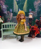 Golden Autumn Mum - dress, sweater, hat, tights & shoes for Little Darling Doll or 33cm BJD