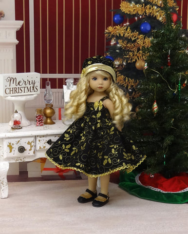 Golden Holly - dress, hat, tights & shoes for Little Darling Doll or 33cm BJD