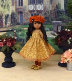 Golden Leaves - dress, jacket, beret, socks & shoes for Little Darling Doll or 33cm BJD