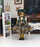 Grade School - dress, vest, beret, tights & shoes for Little Darling Doll or 33cm BJD