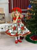 Grand Poinsettia - dress, beret, tights & shoes for Little Darling Doll or 33cm BJD
