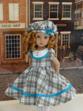 Grey Tartan - dress, beret, tights & shoes for Little Darling Doll