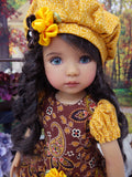 Harvest Paisley - dress, beret, tights & shoes for Little Darling Doll or other 33cm BJD