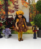 Harvest Paisley - dress, beret, tights & shoes for Little Darling Doll or other 33cm BJD