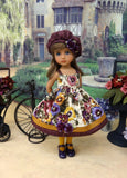 Harvest Pansies - dress, hat, tights & shoes for Little Darling Doll or 33cm BJD