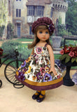 Harvest Pansies - dress, hat, tights & shoes for Little Darling Doll or 33cm BJD