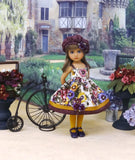 Harvest Pansies - dress, hat, tights & shoes for Little Darling Doll or 33cm BJD