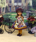 Harvest Pansies - dress, hat, tights & shoes for Little Darling Doll or 33cm BJD