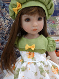 Hello Pumpkin - dress, hat, tights & shoes for Little Darling Doll or 33cm BJD
