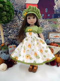 Hello Pumpkin - dress, hat, tights & shoes for Little Darling Doll or 33cm BJD