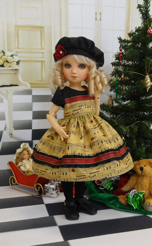 Holiday Tune - dress, hat, tights & shoes for Little Darling Doll or 33cm BJD