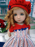 Independence Stripes - dress, hat, socks & shoes for Little Darling Doll or 33cm BJD