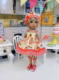 Jelly & Jam - babydoll top, bloomers, hat & sandals for Little Darling Doll or 33cm BJD