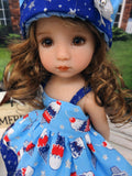 Liberty Scoops - babydoll top, bloomers, hat & sandals for Little Darling Doll or 33cm BJD