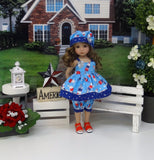 Liberty Scoops - babydoll top, bloomers, hat & sandals for Little Darling Doll or 33cm BJD