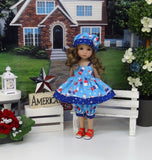 Liberty Scoops - babydoll top, bloomers, hat & sandals for Little Darling Doll or 33cm BJD