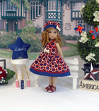 Liberty Stars - dress, hat & sandals for Little Darling Doll or 33cm BJD