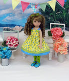 Little Blue Flowers - dress, tights & shoes for Little Darling Doll or 33cm BJD