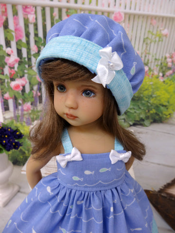 Little Fishies - dress, hat & sandals for Little Darling Doll or 33cm BJD