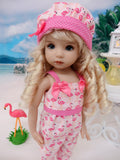 Little Flamingo - romper, hat & sandals for Little Darling Doll or 33cm BJD