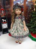 Log Cabin Christmas - dress, hat, socks & shoes for Little Darling Doll or 33cm BJD