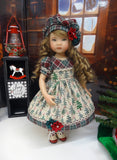 Log Cabin Christmas - dress, hat, socks & shoes for Little Darling Doll or 33cm BJD